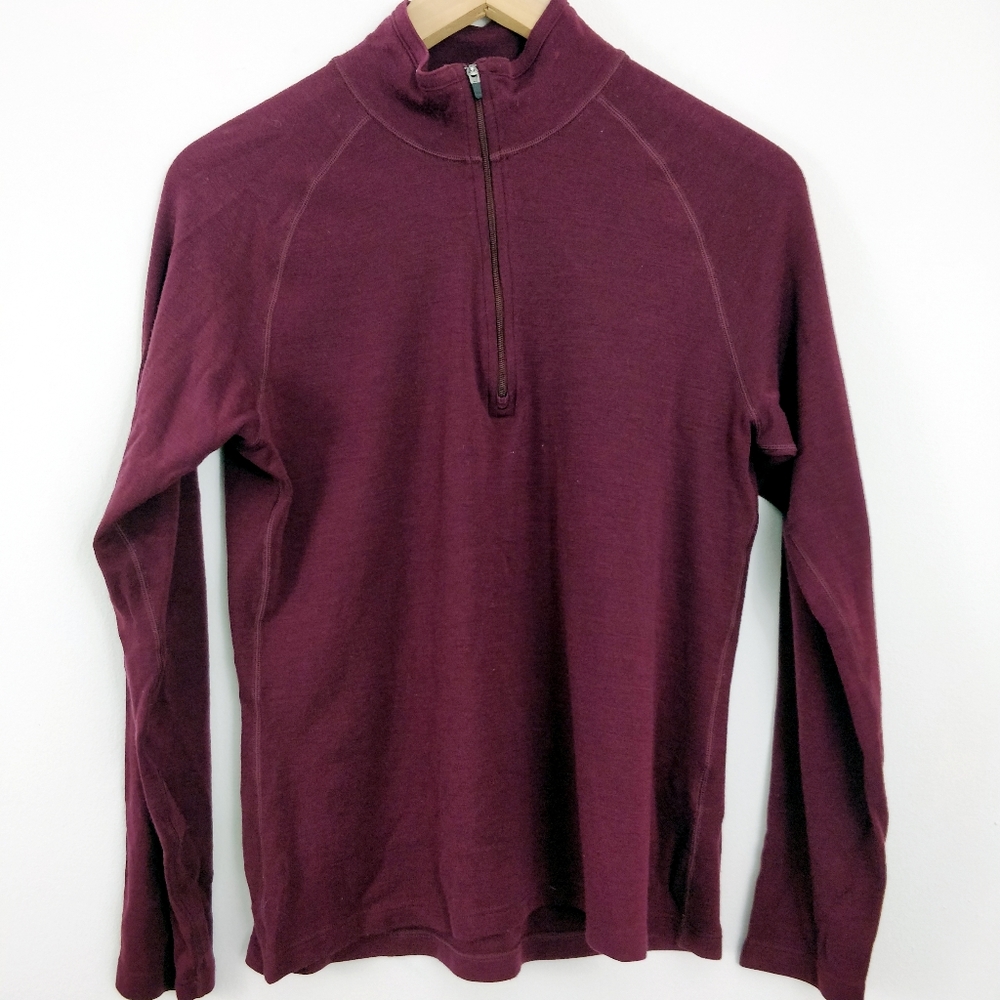 Ibex Merino Wool Half Zip Pullover Cranberry M